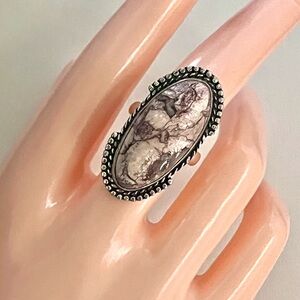 Mexican Bird Eye Gemstone Silver Ring Size-8